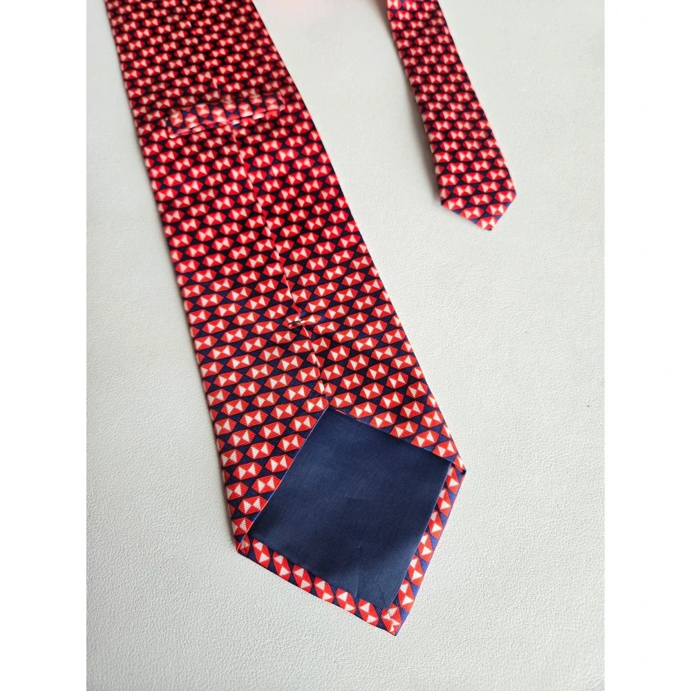 Red Navy‎ White Geometric Hourglass Silk Necktie Hand Made Classic Tie Business